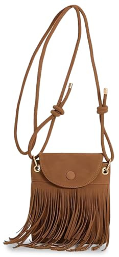 DOJASOHILMI Boho Umhängetasche Damen mit Fransen, Wildleder Hippie Tasche, Braun, für Festival, Karneval und Party, 70er Jahre Stil