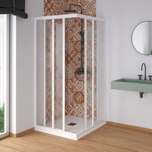 Box doccia Akridom con apertura angolare in acrilico con profili in PVC riducibile Made in Italy (BIANCO, 90X90)