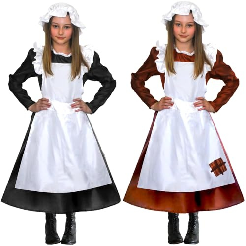 SoWest Women's Victorian Maid Costume Set for Teens - Village Victorian Medieval Dress with Apron & Mop Cap | Vintage Outfit Fancy Dress for Cosplay, World Book Day
