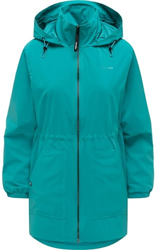 Ragwear Damen lange Übergangsjacke wasserabweisender Mantel mit Taillenzugband, verstellbarer Kapuze und Mesh-Innenfutter Brona XS-XXL
