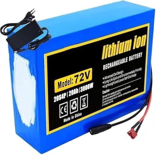 72V 20Ah Lithium Ion Ebike Battery Pack, High Power Battery, Compatible With 3000W~1000W Electric Bicycle Scooter Motors With Charger (72V 20Ah, XT90+DC)