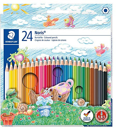 STAEDTLER Buntstifte Noris, erhöhte Bruchfestigkeit, sechskant, Set mit 24 brillanten Farben, kindgerecht nach DIN EN71, umweltfreundliches PEFC-Holz, 144 NC24