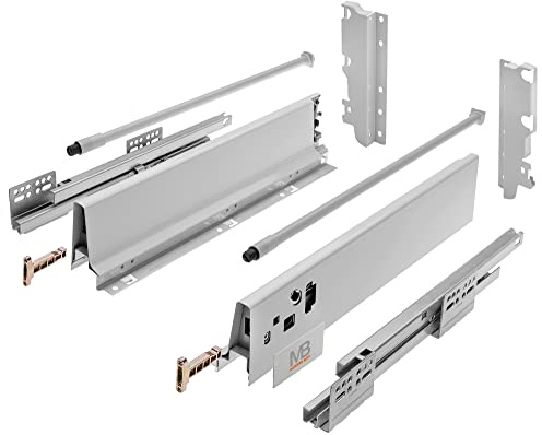 GTV - Modern Box Schublade I L=400mm H=210 mm I Grau I Leises Schließen I Belastung bis zu 40 kg I Einfache Installation I Synchronisation des Fahrweges der Führungen I PB-D-KPL400C | Leises Schließen Einfache Installation PB-D-KPL400C