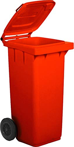 Mobil Plastic – Poubelle Tri Sélectif 120L avec Couvercle et Roues – Conteneur Déchets Extérieur en Plastique PEHD Résistant – Rouge – Certifiée Norme UNI EN 840