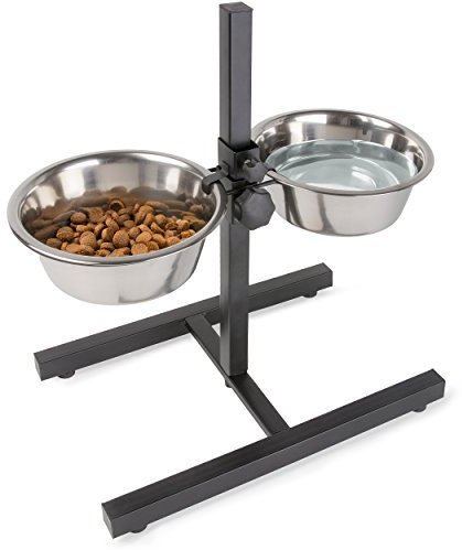 Oramics Hundebar Fressnapf Höhenverstellbar deluxe für Welpen und große Hunde mit zwei Edelstahl-Näpfen als Futternapf und Wasser-Napf