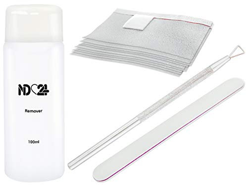 ND24 NailDesign - Set: 100ml UV Nagellack Remover + 20 Pads + Removal Tool + Nagelfeile - Studio Qualität