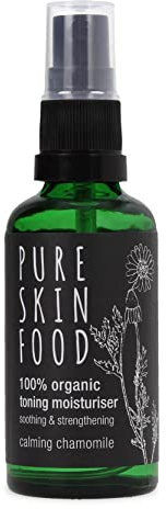 Bio Toning Moisturiser Calming Chamomile von PURE SKIN FOOD | beruhigt trockene, irritierte Haut | speziell für Ausschläge & Akne | 100% bio-zertifizierte Inhaltsstoffe & vegan | 50 ml