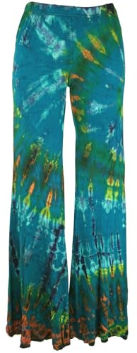 Batik Leggings mit Schlag, Unikat Boho Schlaghose, Yogahose, olivegrün | Farbenfrohe, handgefertigte Leggings, stretch, einzigartiges Batikmuster, für Damen, ideal für Yoga und Freizeit.