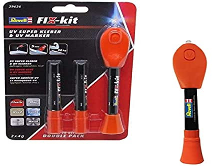 Revell Modellbau FIX-kit UV Superkleber + Nachfüllpack I Praktisches Set für Modellbau I Inklusive Nachfüllpack für langlebigen Einsatz I Starker, schneller Kleber
