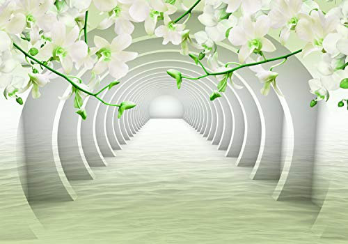 wandmotiv24 Fototapete Tunnel grün Blumen, L 300 x 210 cm - 6 Teile, Wanddeko, Wandbild, Wandtapete, Wasser, 3D M3940