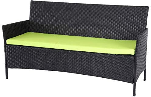 Mendler 3-Sitzer Poly-Rattan Gartenbank Halden, Sitzbank - anthrazit, Kissen grün
