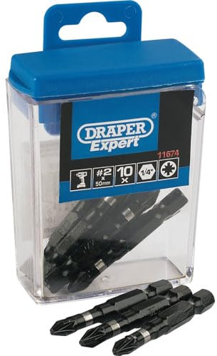 Draper Expert Pozi Impact Screwdriver Bits PZ2 50mm Pack of 10