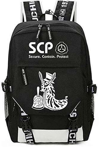 WANHONGYUE SCP Anime Cosplay Schultasche Rucksack Laptop Backpack mit USB-Ladeanschluss Schwarz / 16