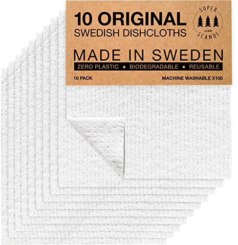 SUPERSCANDI 10 Piezas Paños de Cocina - 100% Biodegradables y Compostables | Trapos de Cocina Reutilizables, Aptos para Alimentos y Sin Plástico | Bayetas para Todas Las Superficies, Blanco