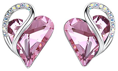 Leafael Boucles d'oreilles femme Argent cœur avec pierre de naissance, boucle d'oreille femme cristal Rose Quartz Rose, Sans allergie bijoux en argent avec coffret cadeau