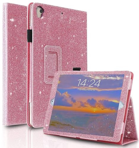 FANSONG Funda iPad 9ª Generación 10,2 2021 Brillantina Cuero Apple iPad 8ª/7ª Gen (2020/2019) Protectora Carcasa con Soporte Portalápices y Auto-Sueño/Estela para Niñas Chicas