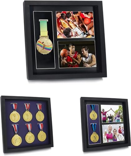 IHEIPYE Große Medaillen-Schaukasten, 6 perfekte Medaillenanzeige für Kriegsmilitär, Läufer, Marathon, RECE Gewinner, Fußball, Gymnastik und alle Sportarten (schwarz, 30,5 x cm)