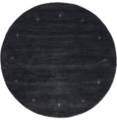 carpetfine Wollteppich Gabbeh Uni Rund Grau Ø 80 | Moderner Teppich für Wohn- und Schlafzimmer