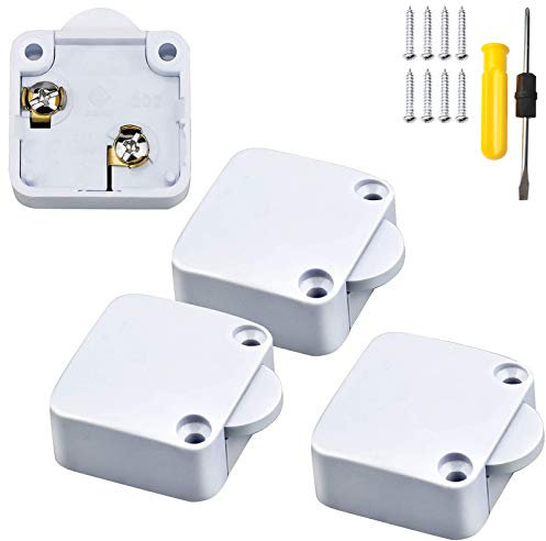 WZYTEU 4 Piezas Interruptor Puerta, Mueble Interruptor Superficie para Todo Tipo de Puertas de Gabinete con 8 Tornillos y 1 Destornillador (Blanco)