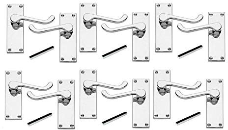 Jiyo.Outdoor 6 x Pairs of Victorian Scroll Polished Chrome Lever Latch Door Handles 120mm Long Premium Quality