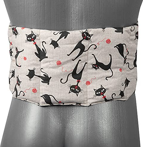 Coussin aux graines de lin à 7 compartiments avec sangles - 65x15 cm - Bouillotte sèche - utilisable à chaud au four et micro-ondes - Compresse froide Mimi le chat