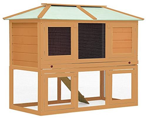 YITHOPI System-Hasenstall, doppelstöckiger Kaninchenstall zum Kombinieren für Kleintiere, wetterfester Holz-Kleintierstall, 130 x 68 x 105 cm (L x B x H) Braun