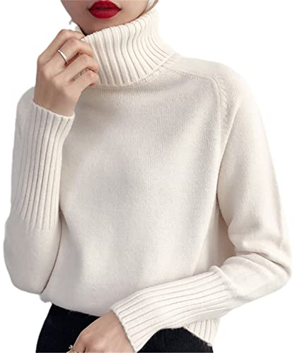 JJzex Pull en Cachemire pour Femme à col roulé et Manches Longues - Idéal pour l’Automne et l’Hiver, Beige, XL