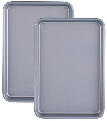 15.5 Inch Oven Tray Set, 2-Piece Heavy Duty Baking Tray, Nonstick Baking Pan (Light Grey)