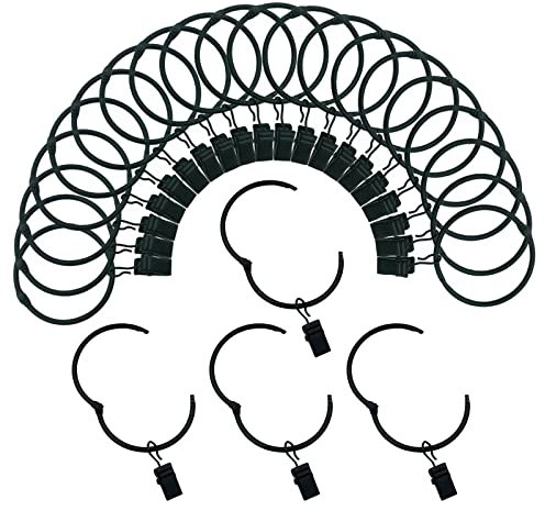 Vorhangringe mit Clips 1.5in/38mm Innendurchmesser Openable 24 Pack rostfreie Metallbügel Ring dekorative Drapery Vintage Schwarz TXZWJZ