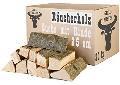 Buche Smoker Holz Räucherholz Brennholz 30kg Buchenholz kammergetrocknet 25 cm Kaminholz Smoke Feuerholz Grillen Wood BBQ Rauch Raeuchern Smokewood Grillmaster