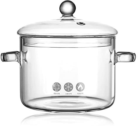 Glass Saucepan with Cover, 64 oz Stovetop Cooking Pot with Lid and Handle Simmer Pot Clear Soup Pot, High Borosilicate Glass Cookware, 22X17CM, B210ZOO0718Z71DJ2