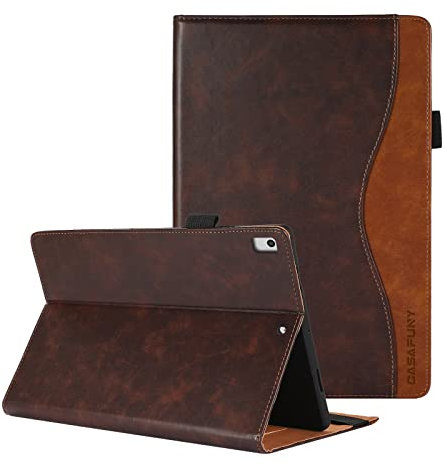 CASAFUNY Hülle für iPad Air 2/Air 1/iPad 9,7 Zoll 2018/2017 (5./6. Generation), PU Leder Schutzhülle Case Cover Dokumentschlitze für iPad 5/6/Air 2/Air 1, mit Auto Schlaf/Wach Funktion, Braun