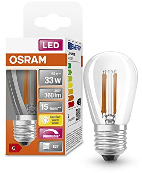 OSRAM Superstar LED-Lampe für E27-Sockel, klares Glas ,Warmweiß (2200K), 360 Lumen, Ersatz für herkömmliche 35W-Leuchtmittel, dimmbar, 1-er Pack