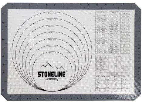 STONELINE® Backmatte, 42 x 29,5 cm, aus Silikon, mit Hilfslinien und Umrechnungstabellen internationaler Maßangaben