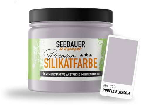 SEEBAUER diy Silikatfarbe Violett 300ml für Innen (No. 933 Purple Blossom) Atmungsaktive Mineralfarbe für Allergiker - Abwaschbare Wandfarbe - Violetttöne hohe Deckkraft