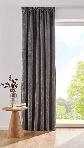 Gardinenbox Vorhang Thermo Chenille Dunkelgrau HxB 245x140 cm Schlaufenband Samtig Weich Verdunkelung, 2022500