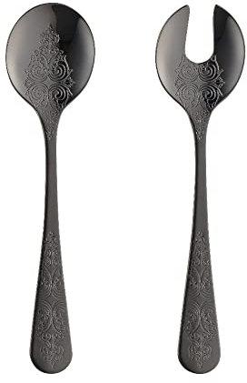 VILLA ITALIA Salatbesteck Elegantes Besteck Set Tafelbesteck Edelstahl chrommonikles Design antik 2 Stück ANTIQUE BLACK