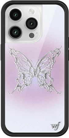 Wildflower Schutzhüllen – AI Butterfly-Hülle, kompatibel mit Apple iPhone 14 Pro, Lila, Pastellfarben, modern, trendy, Chrom, Silber, schützender Bumper, 1,2 m Falltest zertifiziert, kleines