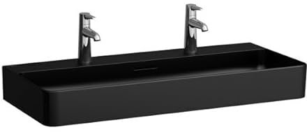 LAUFEN VAL Waschtisch, unterbaufähig, 2 Hahnlöcher, mit Überlauf, 950x420mm, H8102877161071, Farbe: Schwarz Matt
