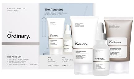 The Ordinary The Acne Set, 3-Step Skin Regimen with Glucoside Foaming Cleanser, Salicylic Acid 2% Solution, and Natural Moisturizing Factors + Beta Glucan | Skin Care Set