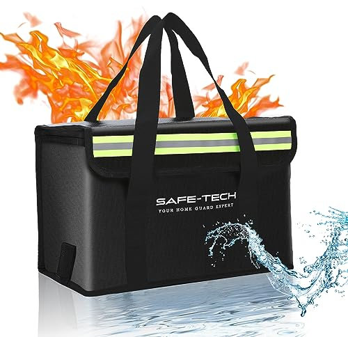 SAFE TECH Fireproof Lipo Safe Bag for Lithium Battery Storage and Charging, Waterproof Explosionproof Document Bag with Double Zipper