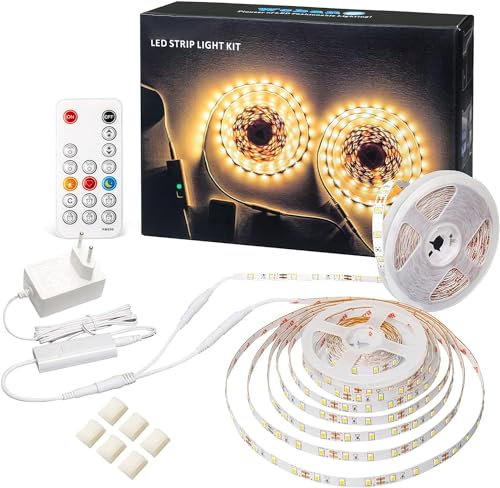 WOBANE Tira LED 10M Blanco Cálido 3000K, 2 x 5m Tira Luces Led con Mando a Distancia Regulable, Tira Led Cocina Bajo Mueble con Enchufe 12V, Tira Luz Led Adhesiva para Decoración Fiestas,Habitación