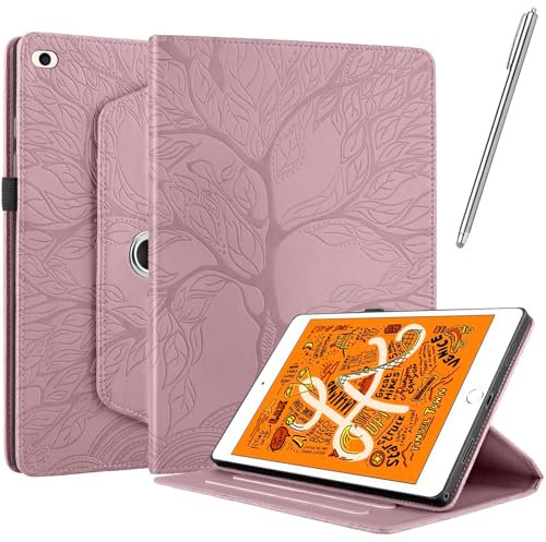 NETANY Rotating Custodia per Ipad Mini 5/4/3/2/1 (7.9-Pollice, 2019/2015/2014/2013/2012 Model), con penna PU Pelle Flip Cover, Supporto Rotazione 360 Protettiva Cover [Auto Sveglia/Sonno] - Oro Rosa