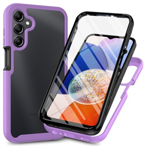 Samsung Galaxy A15 4G / 5G Case with Built-in Screen Protector, 360 Full Body Protective Cover Heavy Duty Anti-Scratch Shockproof Slim Silicone Bumper Clear Phone Case for Samsung A15 6.5 Purple