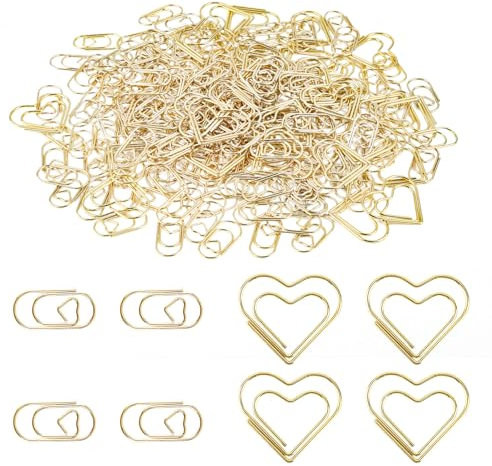 200 Stück Gold Herz Büroklammern Set, 2 Stil Herzförmige Büroklammern Motiv Love Metall-Büroklammer, Klein Lesezeichen Büroklammern, Paper Clip mit Transparentbox für Büro, Klassenzimmer, Aktenklammer