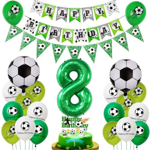 Fussball 8 Jahre Junge Geburtstag Deko, Luftballon 8. Geburtstag Grün, Fußball 8. Luftballon ,Fußball 8 Deko, 8. Tortendeko, Ballon 8. Junge