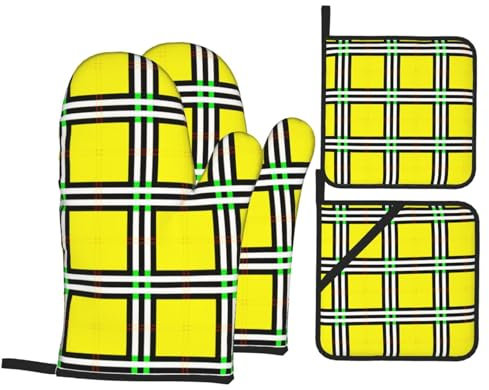 Pameencos Plaid Baking Quartett – Küchen-Backset mit Ofenhandschuhen, hitzebeständige Ofenhandschuhe