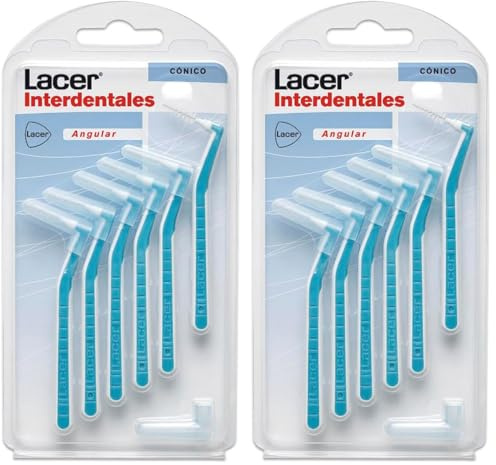 INTERPROXIMAL - Cepillo Interdental Angular Cónico 6 Unidades, Mango Angulado, Máxima Eficacia, Filamentos Tynex, Previene y Elimina la Placa Bacteriana (Paquete de 2)