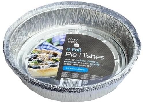 Homeshopa Aluminum Foil Pie Pan, 4 Pack Disposable Round Foil Flan Trays, Durable Air Fryers Cooking Baking Dishes for Pie, Fruit Tarts, Quiche, Food Storage Takeaway Containeres, Oven & Freezer Safe
