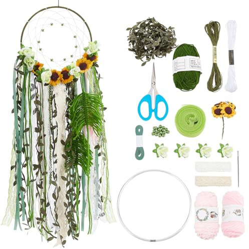 INFUNLY Traumfänger-Bastelset Handgefertigtes DIY-Traumfänger-Set Für Heimdekoration Stellen Sie Ihr Eigenes Traumfänger-Set Mit Blumen Und Buntem Quastenband Zum Aufhängen Ornament Dekoration Segens
